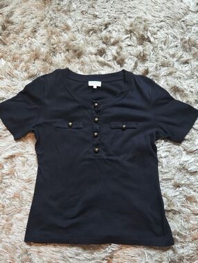 Claudie Pierlot Black Short Sleeve Button Front Tee